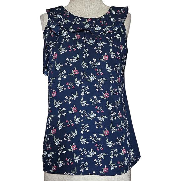 Loft Blue Floral Print Sleeveless Blouse Size Small - Picture 1 of 4